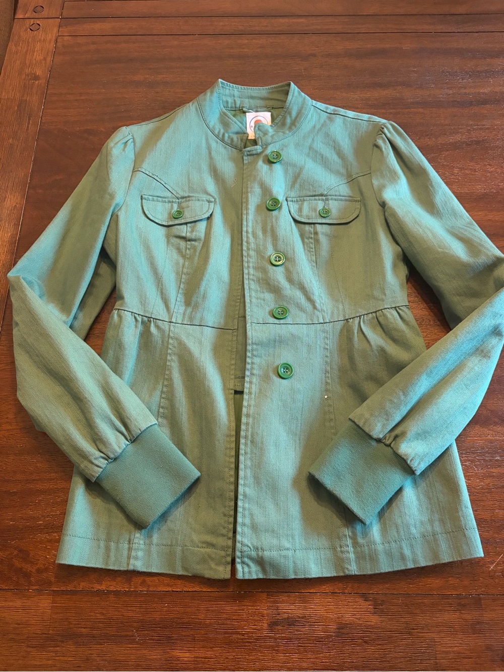 Tulle Women’s Medium Olive Green Military Utility Jacket Puff Sleeve Cotton